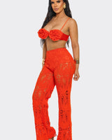 Bloom & Lace Crochet Pant Set Coral - Palazzo Couture Online