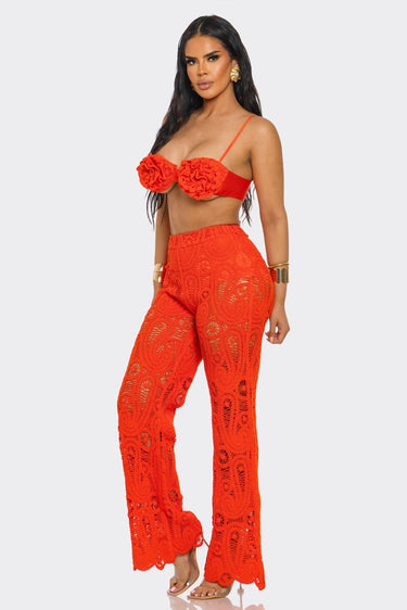 Bloom & Lace Crochet Pant Set Coral - Palazzo Couture Online