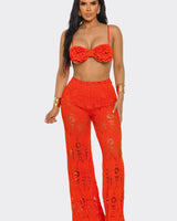 Bloom & Lace Crochet Pant Set Coral - Palazzo Couture Online