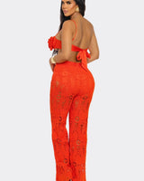 Bloom & Lace Crochet Pant Set Coral showing coordinated top and pants construction