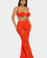 Bloom & Lace Crochet Pant Set Coral front view showing complete two piece pant set