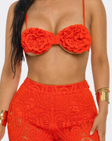 Bloom & Lace Crochet Pant Set Coral close up of crochet top design and fabric detail