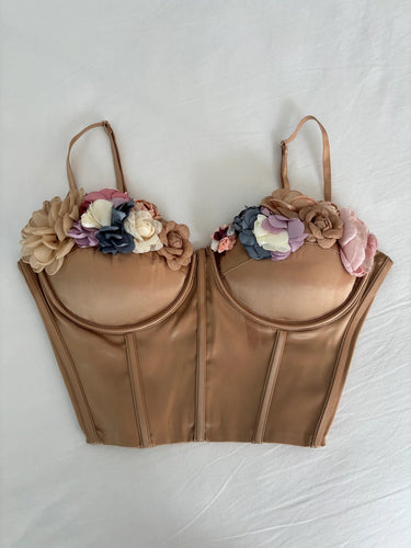 Blooming Elegance Floral Bustier Taupe - Palazzo Couture Online