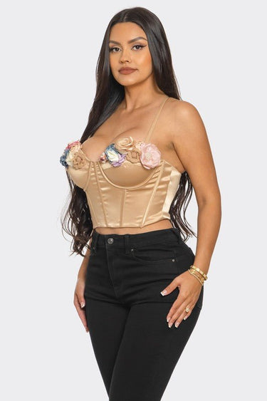 Blooming Elegance Floral Bustier Taupe - Palazzo Couture Online