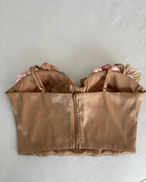Blooming Elegance Floral Bustier Top with 3D Appliqués – Taupe - summer top for women
