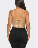 Blooming Elegance Floral Bustier Top with 3D Appliqués – Taupe - women's sleeveless top