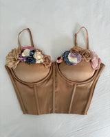Blooming Elegance Floral Bustier Top with 3D Appliqués – Taupe - chic top by Palazzo Couture