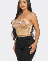 Blooming Elegance Floral Bustier Top with 3D Appliqués – Taupe for women - top by Palazzo Couture