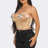 Blooming Elegance Floral Bustier Top with 3D Appliqués – Taupe for women - top by Palazzo Couture