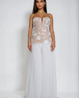Blooming Grace 3D Floral Pant Set - WhiteNude - Palazzo Couture Online