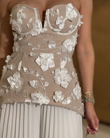 Blooming Grace 3D Floral Pant Set - WhiteNude - Palazzo Couture Online