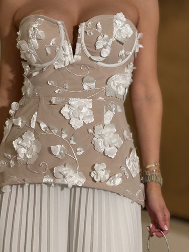 Blooming Grace 3D Floral Pant Set - WhiteNude - Palazzo Couture Online