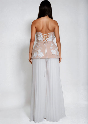 Blooming Grace 3D Floral Pant Set - WhiteNude - Palazzo Couture Online