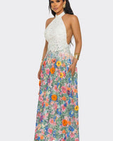 Blooming Grace Lace Maxi Dress - White Multi - Palazzo Couture Online