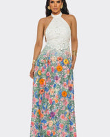 Blooming Grace Lace Maxi Dress - White Multi - Palazzo Couture Online