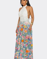 Women's White Multi maxi dress lace style back view