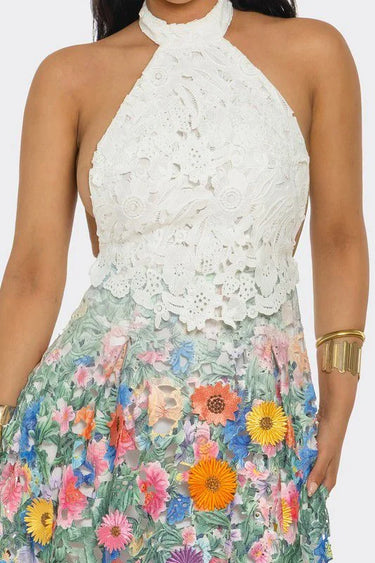 Blooming Grace Lace Maxi Dress - White Multi showing sophisticated construction details