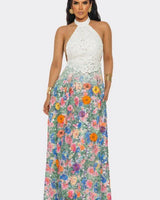 Blooming Grace Lace Maxi Dress - White Multi close up detail of lace design and fabric