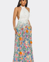 Blooming Grace Lace Maxi Dress - White Multi side view highlighting floor-length hemline