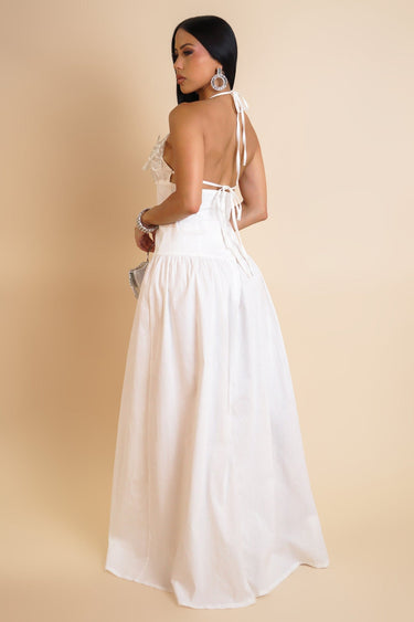 Blossom Halter Maxi Dress White - Palazzo Couture Online