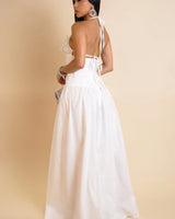 Blossom Halter Maxi Dress White close up detail of halter design and fabric