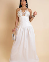 Blossom Halter Maxi Dress White front view showing full-length maxi silhouette