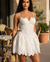 Blossom Lace Corset Mini Dress - White front view showing mini dress silhouette