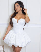 Blossom Petal Bubble Mini Dress (White) - Palazzo Couture Online