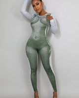 Body Babe Olive Jumpsuit with Long Sleeves and Contour Fit - elegant jumpsuit for parties and events