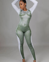 Body Babe Olive Jumpsuit with Long Sleeves and Contour Fit - women's one-piece outfit for going out