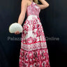 Bohemian Maxi Dress Red – Bohemian Mosaic Maxi Dress front view showing full-length maxi silhouette