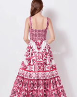 Bohemian Maxi Dress Red – Bohemian Mosaic Maxi Dress side view highlighting floor-length hemline