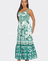 Stylish green and white Mosaic maxi dress for summer.