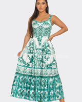 Elegant green and white Mosaic patterned dress.