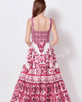 Bohemian maxi dress red – side view floor length and movement of skirt