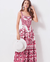 Bohemian maxi dress red – statement boho dress in red mosaic print