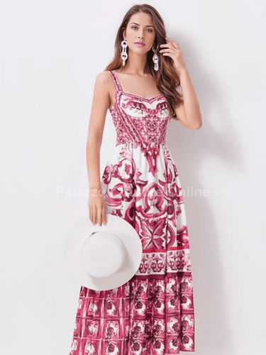 Bohemian maxi dress red – statement boho dress in red mosaic print