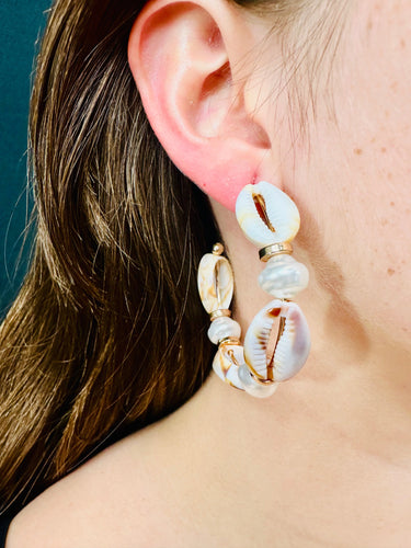 Bohemian Shores Boho Earrings – Natural Cowrie Shell - trendy women's jewelry