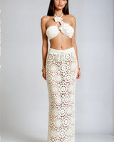 Boho Bloom Crochet Skirt Set - White - Palazzo Couture Online