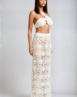 Boho Bloom Crochet Skirt Set - White - Palazzo Couture Online