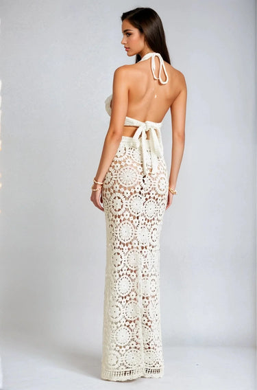 Boho Bloom Crochet Skirt Set - White showing coordinated top and skirt construction