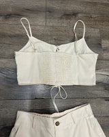 Boho Bloom Embroidered Pant Set - Beige - Palazzo Couture Online