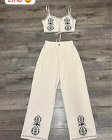 Women's Beige pant set matching style back view