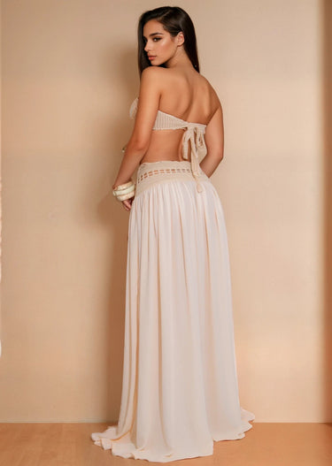 Boho Breeze Crochet Skirt Set - Natural - Palazzo Couture Online