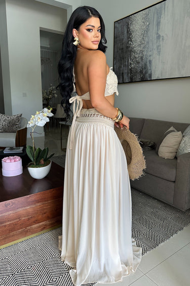 Boho Breeze Crochet Skirt Set - Natural - Palazzo Couture Online