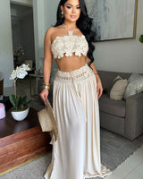 Boho Breeze Crochet Skirt Set - Natural side view showing skirt silhouette and fit