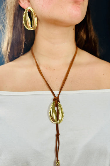Boho Chic Shell Necklace and Earring Set (Gold) for women - fashion jewelry by Palazzo Couture
