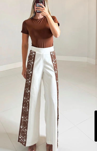 Boho Luxe Wide - Leg Crochet Panel Pants - Palazzo Couture Online