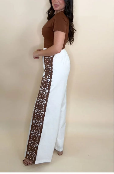 Boho Luxe Wide - Leg Crochet Panel Pants - Palazzo Couture Online