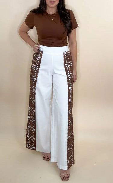 Boho Luxe Wide - Leg Crochet Panel Pants - Palazzo Couture Online